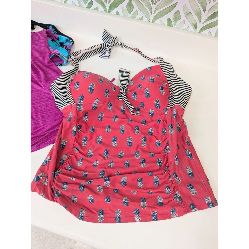 Bundle of Tankini Separates -Floral Pink, Pineapples -Large